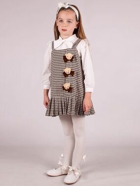 Beau Kid girls brown and ivory houndstooth dress set
